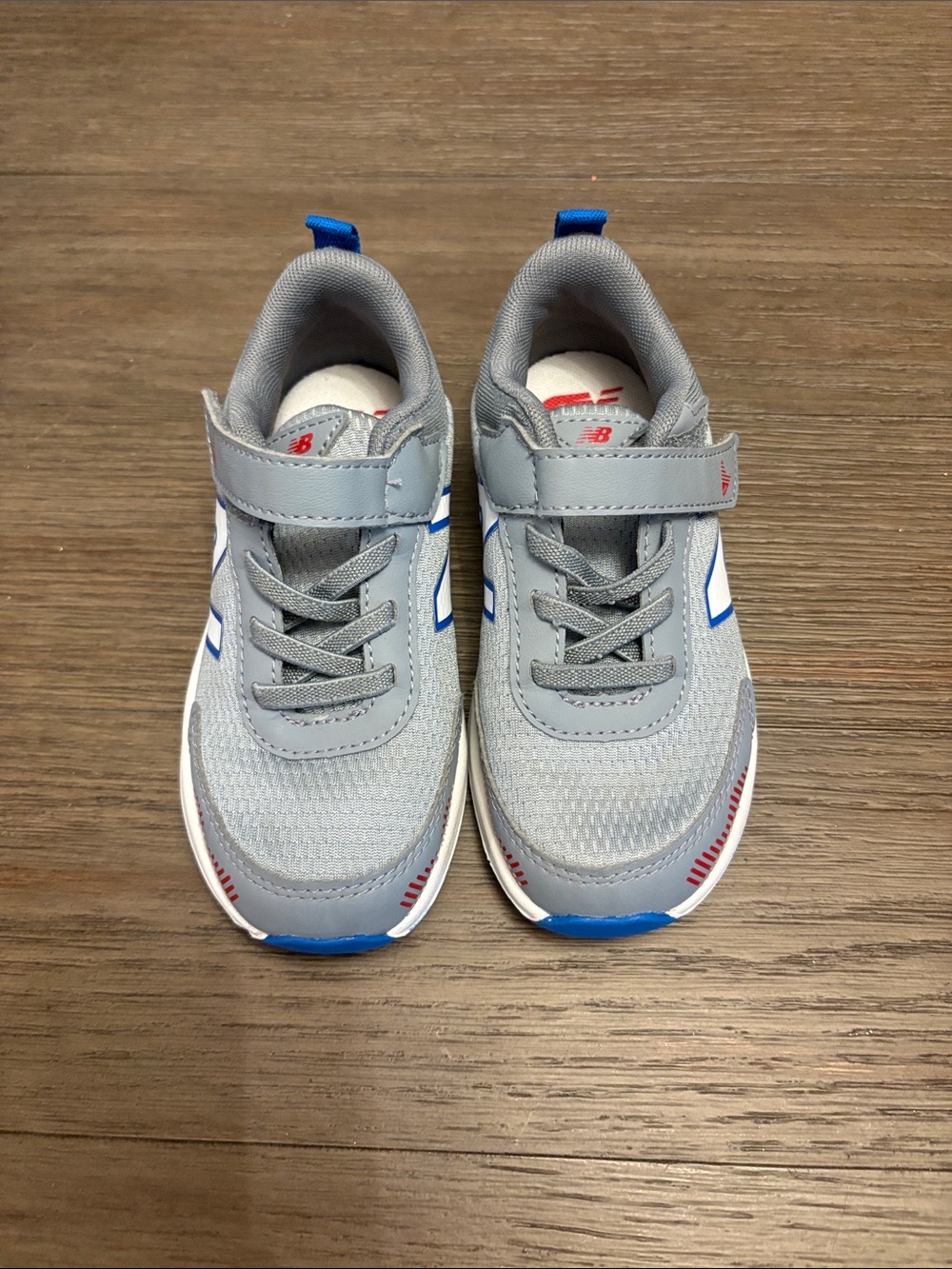 New Balance Kids' Gray and Blue Hook-and-Loop Sneakers